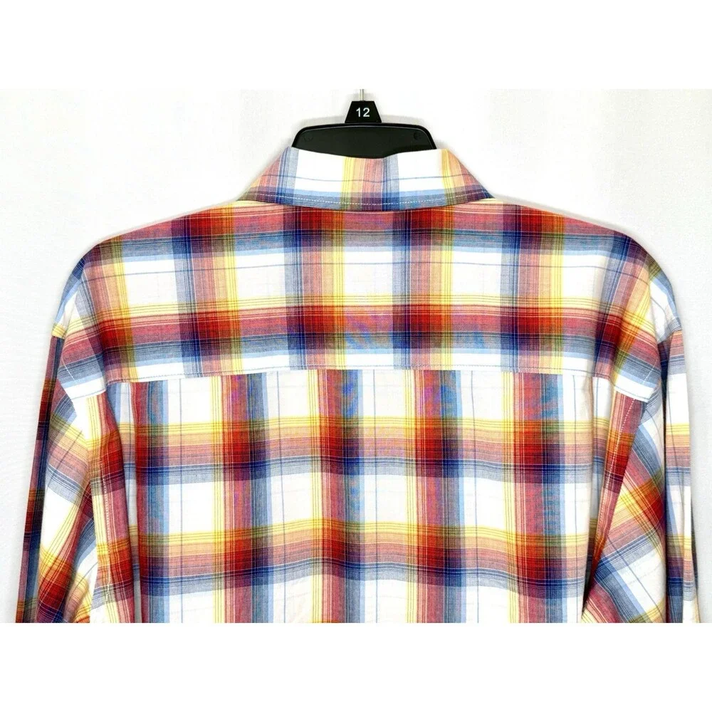 Alan Flusser Mens Shirt Medium M Rainbow Plaid Cotton Long Sleeve Button Down